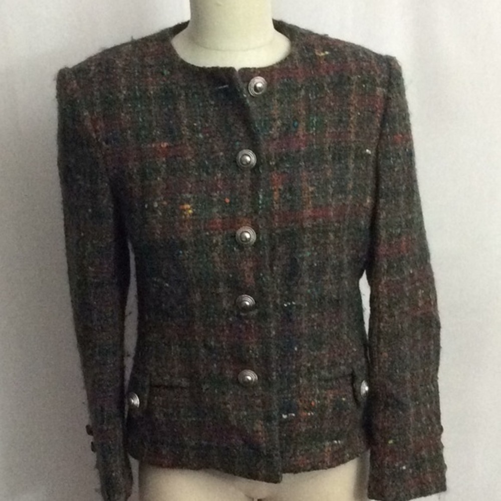 Vintage Herbert Grossman Tweed Boucle Blazer Size 8 Green US Made